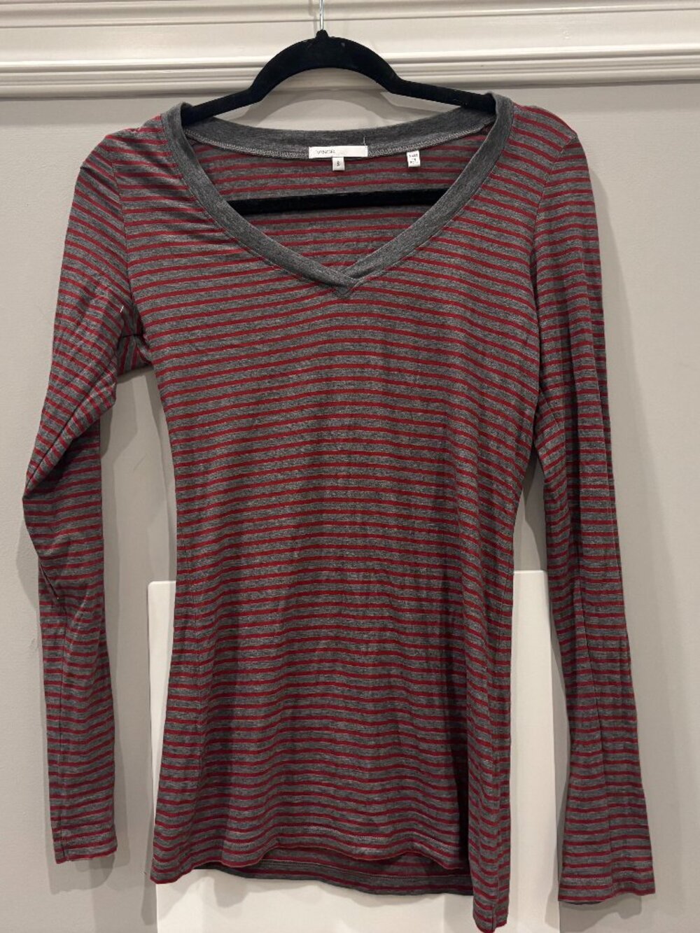 Vince Women's Striped Long Sleeve Top Size S Gray Red